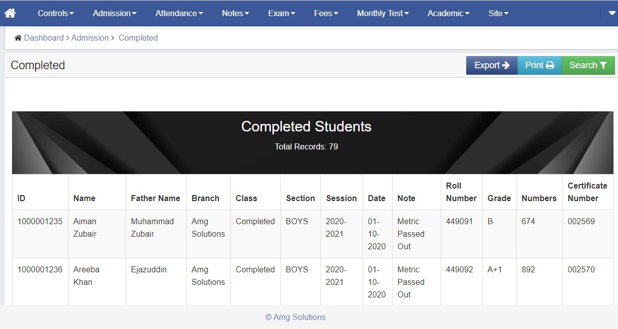 Completed Students